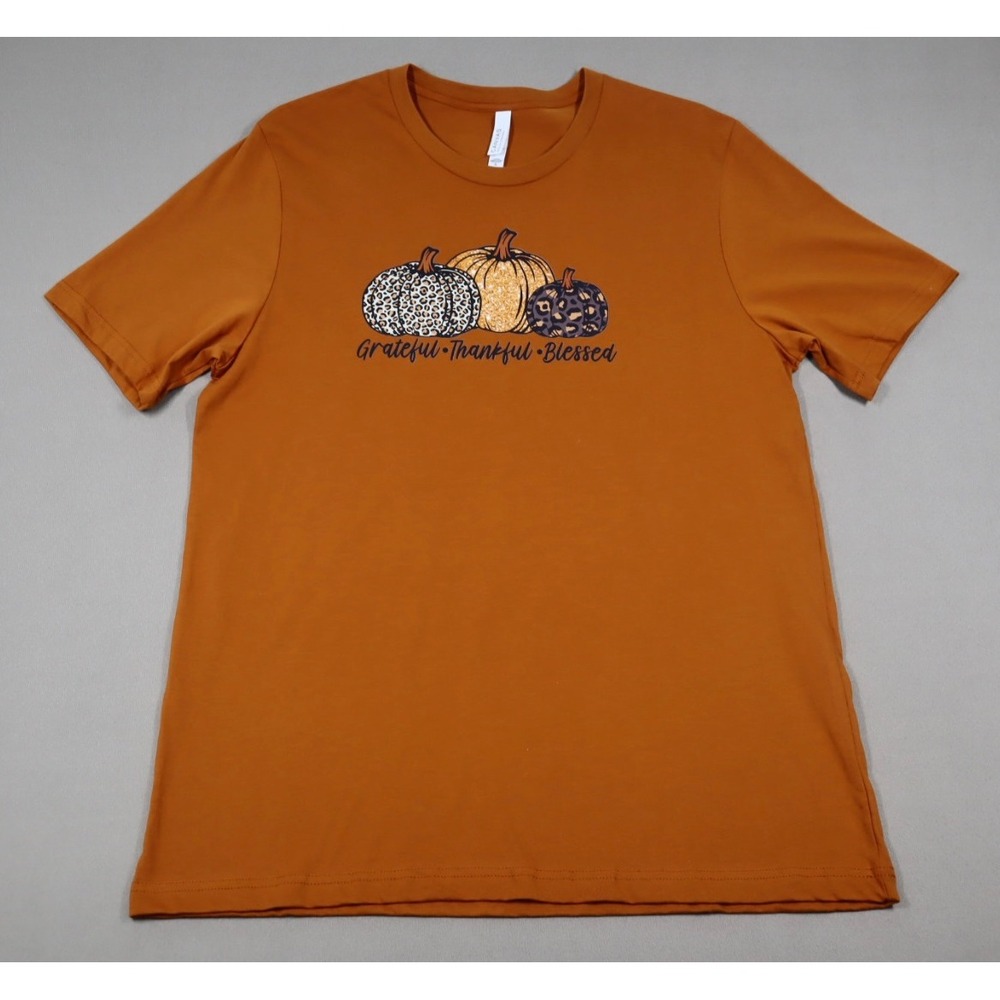 Women's Pumpkin Grateful, Thankful, Blessed Graphic Tee - Orange - Size XL